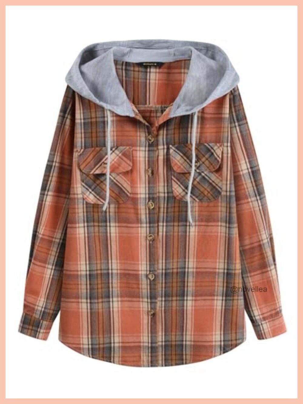 Womens Flannel Hoodie Shirt Long Sleeve Plaid Button Down Cotton Blend Casual